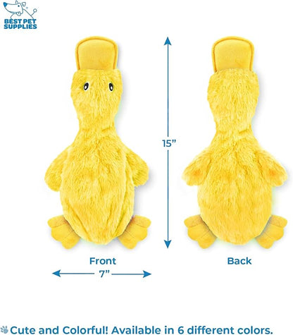 Best Pet Supplies Interactive Squeaky Dog Chew Toy, Ideal Dog Toys for Chewers, Small, Medium & Large Dogs, and Fetch Lovers - Crinkle Duck (Yellow, Purple & Turquoise), Large