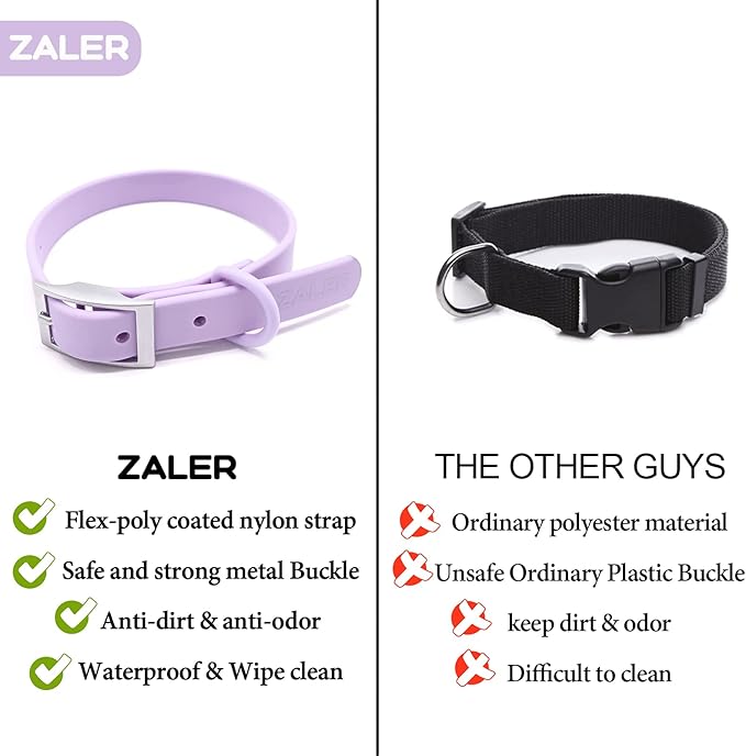 ZALER Waterproof Dog Collar, Adjustable Odor Proof Dog Collars Easy to Clean, Soft Comfortable Pet Collars for Large, Medium Small Dogs (Lilac Purple, XS(Length:7.5''-10''; Width:0.5''))
