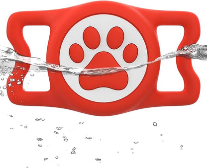 WhoseID IP68 Waterpoof Dog Airtag Holder, Stretchy Silicone Full Body Covered Apple Air Tag Holder for Dog Cat Collar Fit All Width Collar (Red, 1 Pack)