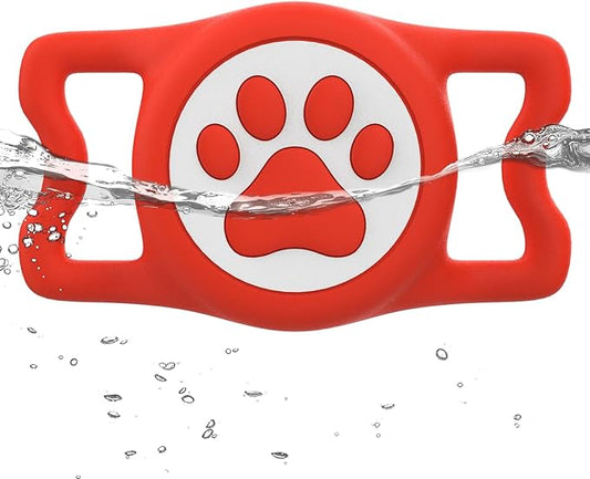WhoseID IP68 Waterpoof Dog Airtag Holder, Stretchy Silicone Full Body Covered Apple Air Tag Holder for Dog Cat Collar Fit All Width Collar (Red, 1 Pack)
