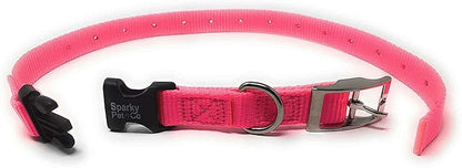 Sparky Pet Co - ECollar Replacement Strap - Easy Release Double Buckle Dog Collar - Rugged Nylon - Adjustable - D Ring - Quick Release Metal Clasp - for Invisible Fence Systems - 1" x 28" - Pink