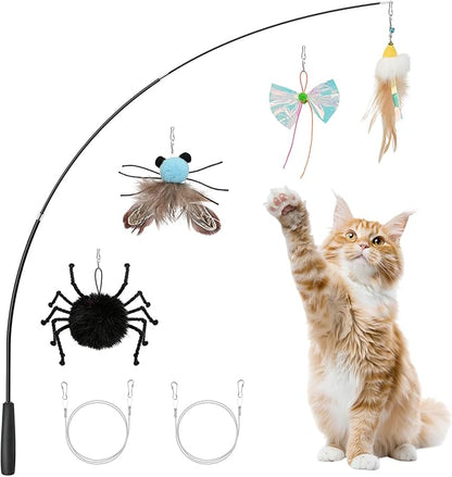 VavoPaw 4-in-1 Interactive Cat Toys for Indoor Cats, Retractable Cat Wand Toy with Feather, Crinkle Paper Refills, Kitten Toys Teaser Wand for Bored Indoor Adult Cats and Kittens