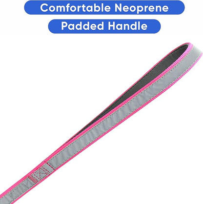 Pawtitas Personalized Pink Dog Leash 6 ft Custom ID Lead for Dogs & Puppies Reflective Comfortable Padded Handle Embroidered Name & Phone Number