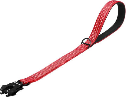 PetBonus Heavy Duty Short Dog Leash, 24 Inch Nylon Traffic Leash with Quick Release Clip, Comfortable Padded Handle, Reflective Training Lead for Medium Large Dogs (Red, 24")