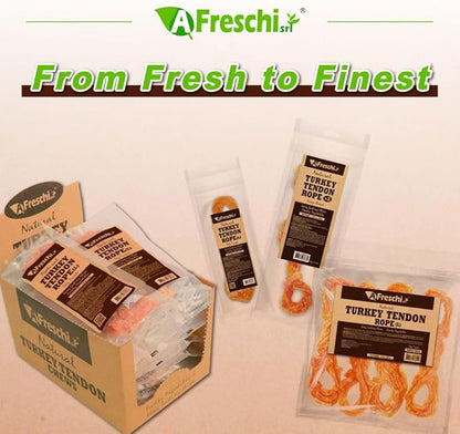 A Freschi srl Turkey Tendons for Dogs, USA-Sourced, Healthy Dog Treats, Rawhide-Free Puppy Chews, Long Lasting, All Natural, Hypoallergenic Dog Treats for Large Breeds, 10 Count Box Rope (L)