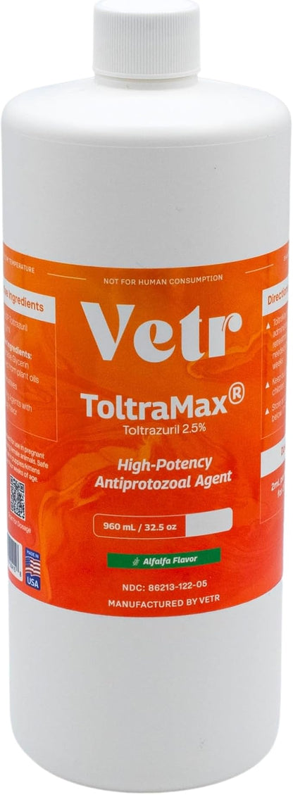 ToltraMax Toltrazuril 2.5% for Horses, Dogs, Cats, 960mL/32.4Ounce, for Non-Food Chain Animals, Alfalfa