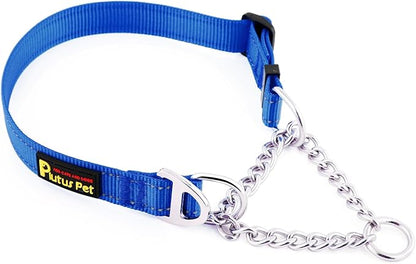 Plutus Pet Martingale Dog Collar with Stainless Steel Chain and Reflective Nylon, Adjustable No Pull Training Collar, for Small Medium, and Large Dogs, Royal Blue, L