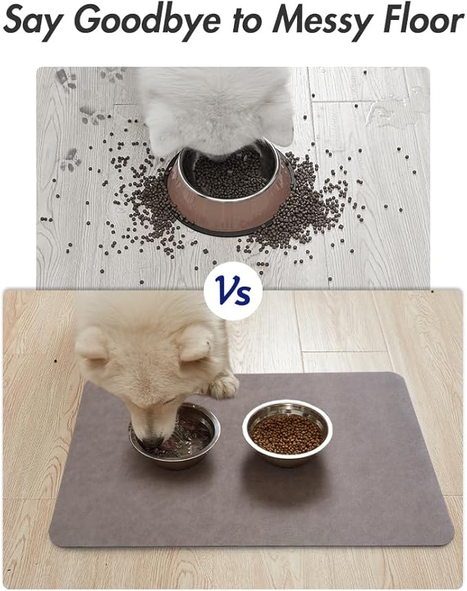 MontVoo-Absorbent Pet Feeding Mat-No Stains Pet Mat for Food and Water Bowl-Quick Dry Cat & Dog Food Mat Water Dispenser Mat-Pet Supplies Mat-Dog Water Bowl Mat for Messy Drinker,（Brown,16"x24"）