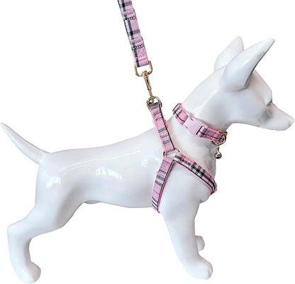 NISIYE Cute Plaid Dog Collar Harness and Leash with Safety Buckle - Adjustable and No Pull Comfortable Dog Collars for Small Puppy, Stylish Durable Gift for Boy Girl Pets