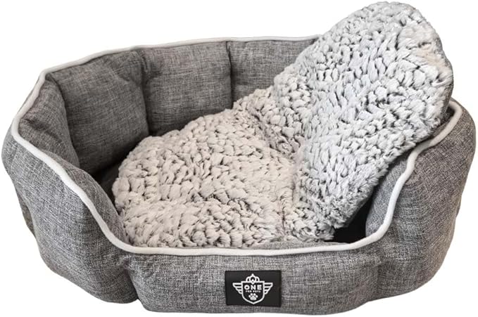 One for Pets Snuggle Pet Bed,Dog Bed, Cat Bed, Removable Washable Octagon Cuddle Bed,Anti Anxiety (Gray, Large (30 Inch))