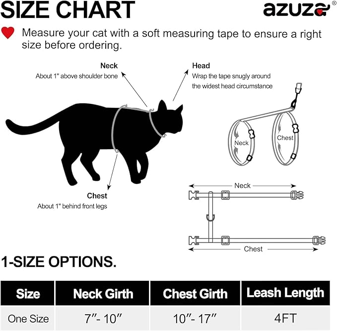azuza Cat Harness and Leash Set for Safe Walking, Escape Proof, Soft and Comfortable, Adjustable Kitten Harness for Small Medium Large Cats, Christmas Plaid, Neck Girth: 7"-10", Chest Girth: 10"-17"