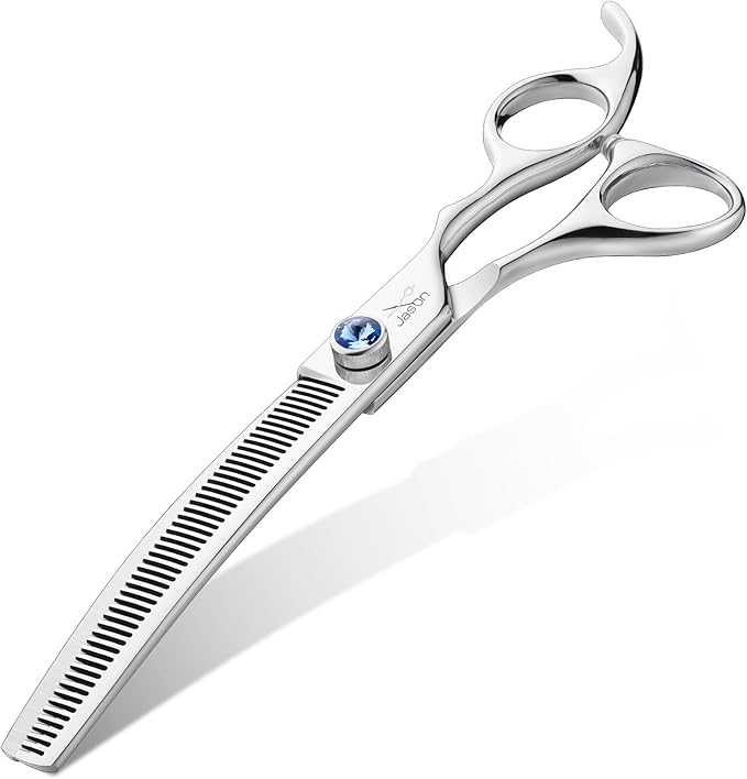 JASON 7" Curved Dog Scissors - Ergonomic Grooming Scissors, Silver, 440C Stainless Steel, Professional Pet Shears (50-Teeth) Christmas Gift