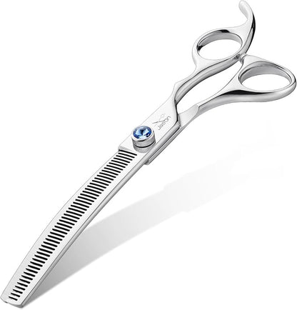 JASON 7" Curved Dog Scissors - Ergonomic Grooming Scissors, Silver, 440C Stainless Steel, Professional Pet Shears (50-Teeth) Christmas Gift