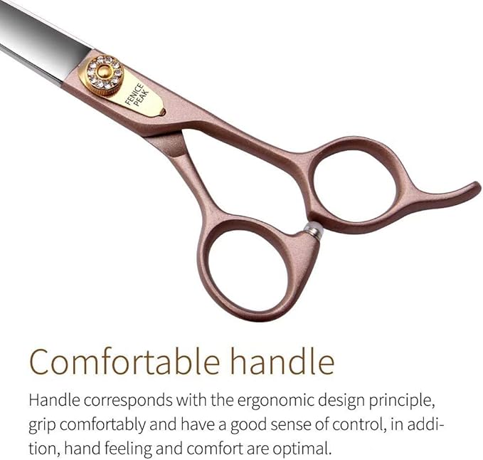 Fenice Peak 7.5'' Dog Straight Scissors for Grooming 440C Stainless Steel Rose Gold Professional Pet Trimming Scissors Sharp Blades Cutting for Dogs and Cats Shears