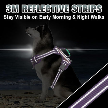 BARKBAY No Pull Dog Harness Large Reflective Dog Harness with Front Clip and Easy Control Handle for Walking Training Running with ID tag Pocket(Baby Pink & Violet Purple,M)