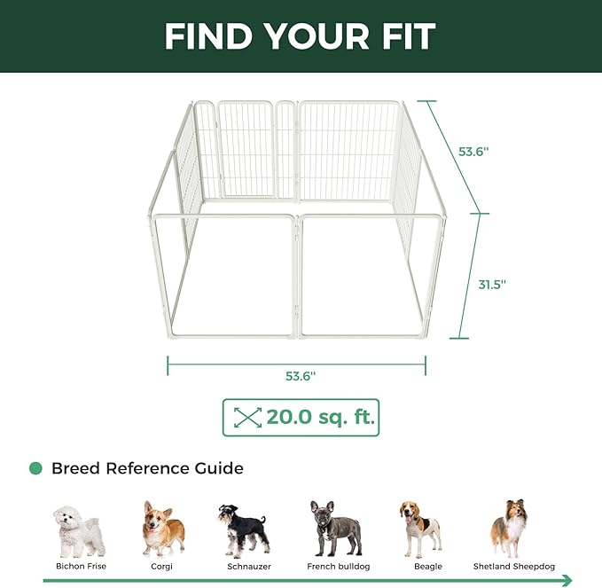 FXW Acrylic & Wire Mesh Indoor Dog Playpen, Heavy Duty 32 Inch 8 Panels Metal Dog Pen for Small and Medium Dogs, White│Patented