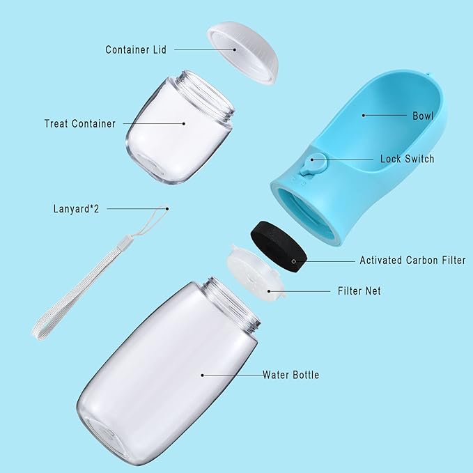 Cibaabo Dog Water Bottle with Food Container, Travel Puppy Water Bowl, Portable Pet Dispenser, Dog Stuff Accessories Items, Puppy Essentials Necessities for Yorkie Chihuahua Cat Walking and Hiking
