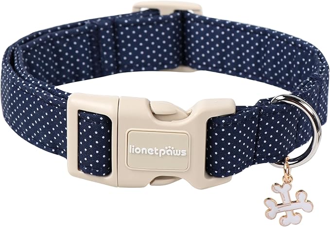 Lionet Paws Boy Dog Collar- Cute Navy Blue Dog Collars with Plastic Buckle,Light Adjustable Dog Collars for Medium Large Dogs