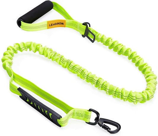 LEADSOM 6FT Highly Reflective Heavy Duty Elastic Bungee Medium and Large Dog Leash Shock Absorbing with Comfortable Padded Handle and Traffic Handle Suitable for Training