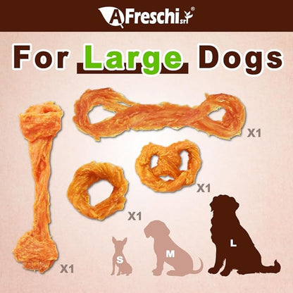A Freschi srl Turkey Tendons for Dogs, USA-Sourced, Healthy Dog Treats, Rawhide-Free Puppy Chews, Long Lasting, All Natural, Hypoallergenic Dog Treats for Large Breeds, 10 oz Pack Variety (L)