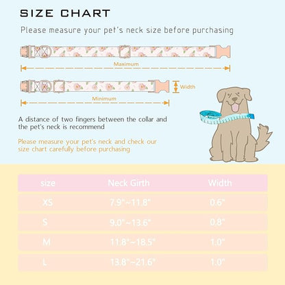 Faygarsle Pink Rose Pattern Dog Collar for Small Medium Large Dogs Cute Puppy Collars for Female Dogs for Summer Spring Wedding Necklace Girl Dog Collar L