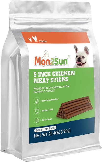 MON2SUN Dog Jerky Treats, 5 Inch Chicken Sticks (Chicken Liver Flavor) Rawhide Free Training Treats for Small Dogs, Soft and Healthy Snacks, 25.4oz (96 Count-Pack of 1)