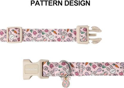 Lionet Paws Easter Dog Collar- Cute Rabbit Purple Eggs Pink Dog Collars with Plastic Buckle, Light Adjustable Dog Collars with Egg Pendant for Small Medium Dogs