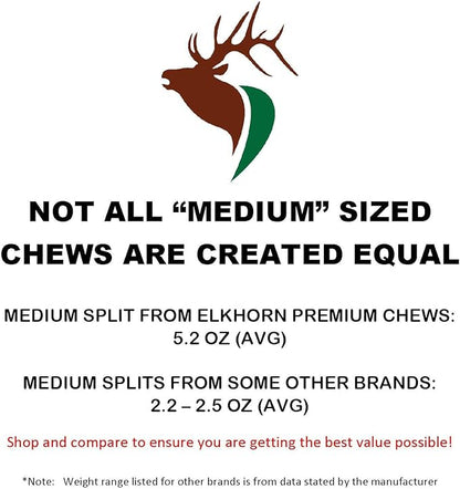 Elkhorn Premium Chews - Medium Split Twin Pack (for 20-40 lb Dogs and Puppies) Premium Grade Elk Antlers for Dogs (2 Pieces) Sourced in The USA