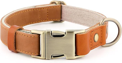 Plutus Pet Genuine Leather & Hemp Dog Collar – Adjustable Heavy Duty Pet Collar with Quick Release Metal Buckle, Soft & Stylish for Puppy and Small, Medium, Large Dogs (Light Brown, M)