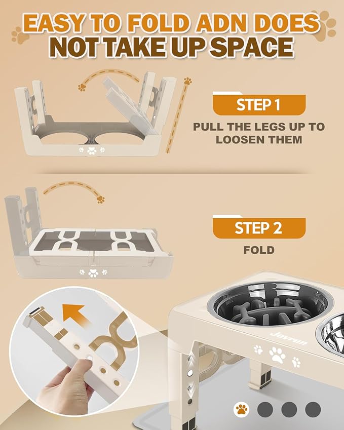 Elevated Dog Bowls, Dog Feeder with 1*Stainless Steel Dishes & 1*Slow Feeder Bowl, 5 Heights Adjustable Raised Stand for Medium Large, Food Dishes with Non-Slip Feet