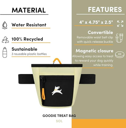 OllyDog Goodie Treat Bag, Dog Treat Pouch, Waist Belt Clip for Hands-Free Training, Magnetic Closure, Dog Training and Behavior Aids, Three Ways to Wear (Sol)