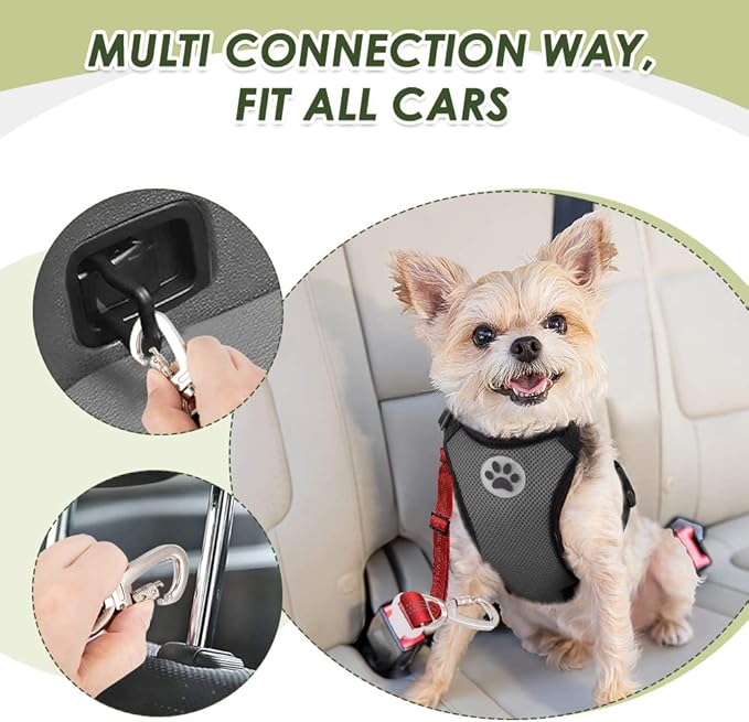 SlowTon Dog Seatbelt, 2 Pack Dog Seat Belt Car Leash Adjustable Elastic Bungee Buffer Heavy Duty Nylon Reflective Pet Safety Tether Connect to Dog Harness for Travel Riding in Vehicle (Daul Clip, R)
