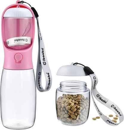 Cibaabo Dog Water Bottle with Food Container, Travel Puppy Water Bowl, Portable Pet Dispenser, Dog Stuff Accessories Items, Puppy Essentials Necessities for Yorkie Chihuahua Cat Walking and Hiking