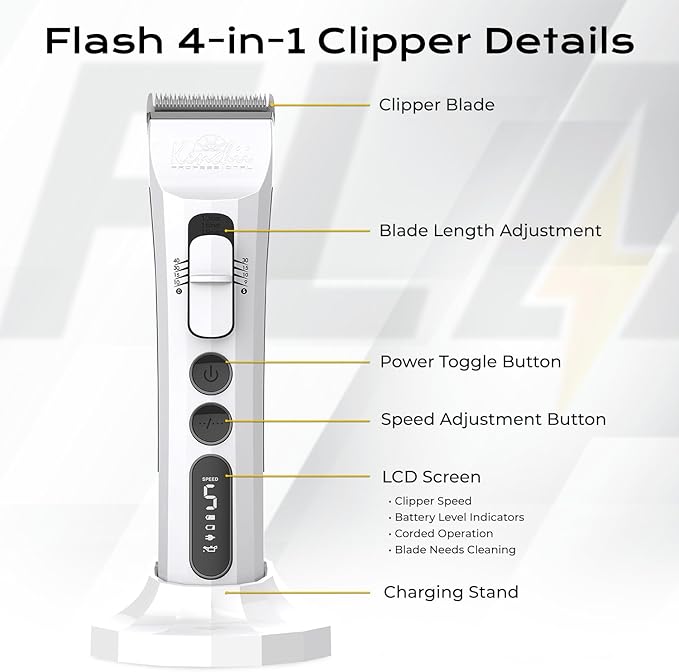 Kenchii Flash Dog Clippers for Grooming 4-in-1 Digital Cordless Cat & Dog Grooming Clipper for Pet Care, Precision Pet Grooming Trim, Shape, and Style Effortlessly, Black