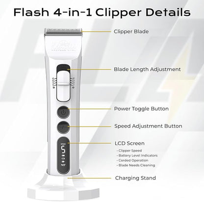 Kenchii Flash Dog Clippers for Grooming 4-in-1 Digital Cordless Cat & Dog Grooming Clipper for Pet Care, Precision Pet Grooming Trim, Shape, and Style Effortlessly, Black