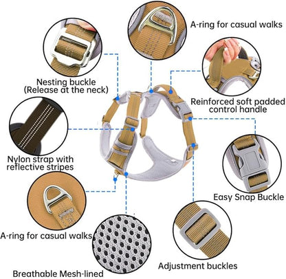 Paawpal Adjustable Dog Harness - No Pull, Reflective, Soft Padded for Small, Medium, Large Dogs - Includes Leash Beige XS