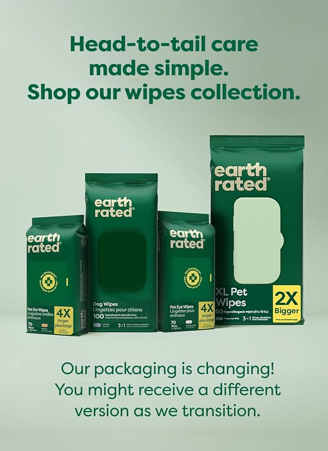 Earth Rated Dog Wipes, Hypoallergenic, Cleaning and Hydrating, for Grooming Paws, Body and Butt, Lavender Scented, 100 Count