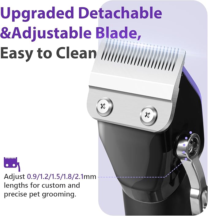 FuzzyFix Dog Grooming Kit, Dog Clippers for Grooming for Thick Curly Coats, Professional Pet Hair Shaver Paw Trimmer Cordless Rechargeable Low Noise for Dogs Cats Animals Face Ear
