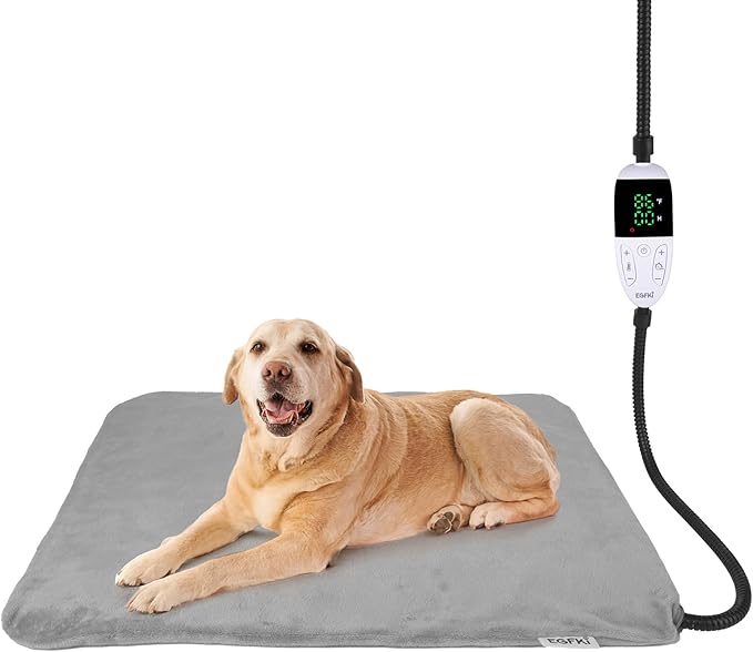 Ringco Pet Heating Pad for Dogs with 12 Adjustable Temperature, Waterproof & Chew Resistant Dog Heating Pad with Timer, Heated Dog Bed with Fleecy Cover (L: 32” x 20”)