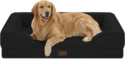 Casa Paw Orthopedic Dog Beds for Extra Large Sized Dogs, Waterproof Memory Foam XL Pet Bed with Sides 42x30Inch, Non-Slip and Egg-Crate Foam Big Dog Couch Bed with Removable Washable Cover, Black