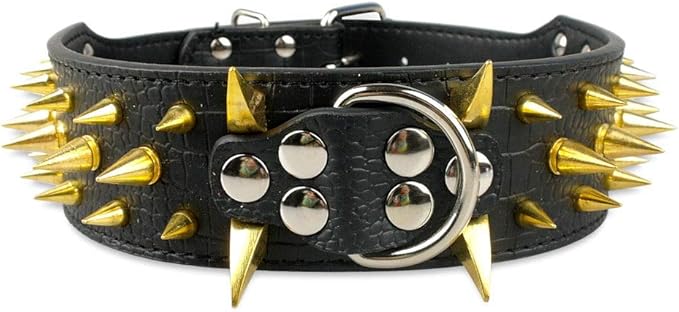 Serijoars Spiked Studded Dog Collar, PU Leather Dog Collar, Adjustable Pet Collars for Medium or Large Breed Pet (S, Black4)