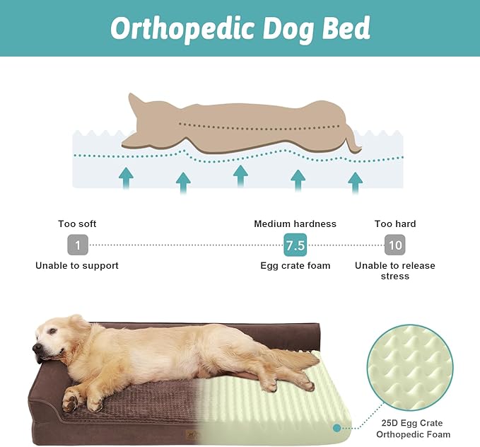 COZY KISS Orthopedic Dog Bed for Medium Small Size Dog, Dogs Crate Bed, L Shaped Foam Anti-Slip Bottom Pet Cat Sofa with Washable Removable Cover, Suitable for Pet Up to 40 lbs, 30x20x7.5 inch, Brown