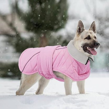 Kuoser Dog Winter Coat Waterproof Dog Snow Jacket, Warm Fleece Lined Pet Turtleneck Snowsuit Puppy Cold Weather Coats with Harness Hole, Adjustable Winter Vest for Medium Large Dogs, Pink, L