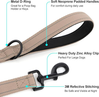 Heavy Duty Double Handle Dog Leash 6 ft Long for Total Control, Padded 2 Handle, Reflective Training Lead for Medium Large Dogs (Beige, 6 FT)
