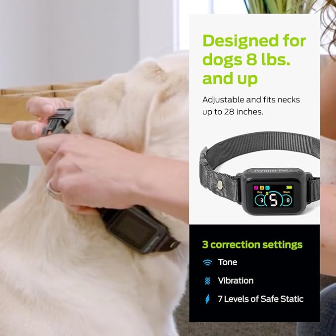 Premier Pet Dog Bark Collar- Waterproof - Rechargeable Digital Bark Collar Anti Barking Collar with 5 Adjustable Sensitivity Levels Dogs