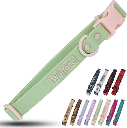 Wolfone Waterproof Dog Collar with Quick Release Buckle， Cute Adjustable Collar for Dogs Comfort Sturdy Durable Odor Proof Easy Care（Mint Green 46-70cm）