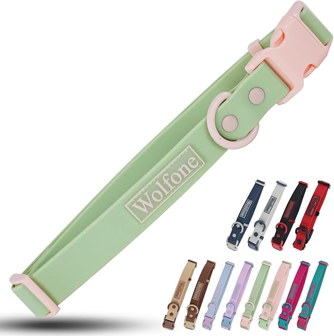 Wolfone Waterproof Dog Collar with Quick Release Buckle， Cute Adjustable Collar for Dogs Comfort Sturdy Durable Odor Proof Easy Care（Mint Green 28-36cm）
