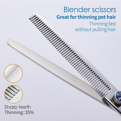 Left Handed Dog Grooming Scissors Kit 7 in Professional Curved Thinning Straight Shears 3pcs Set for Grooming Dogs Cat Pet Japanese 440C Stainless Steel(7.0'' Kit, 4Pcs)