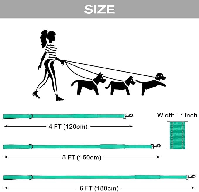 Joytale Dog Leash Heavy Duty for Large Dogs That Pull, Double Handle for Traffic Control, Double-Sided Reflective Leashes for Large Medium Dogs Night Safety, 4FT, Teal