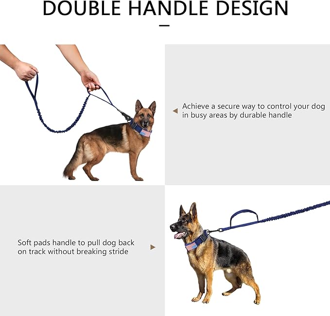 DAGANXI Tactical Dog Collar, Adjustable Military Training Nylon Dog Collar with Control Handle and Heavy Metal Buckle for Medium and Large Dogs, with Patches and Airtags Case (Midnight Blue-Set, XL)